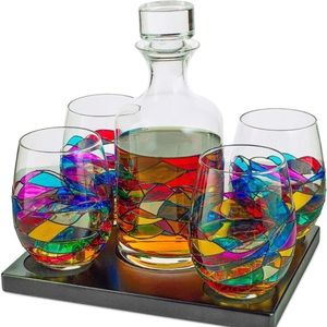 The Wine Savant artisanal hand painted Stained glass Decanter